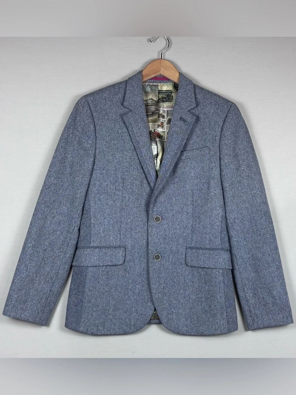 Ted Baker London Blue Wool Blend Sport Coat Blazer Cars Lining Size 2